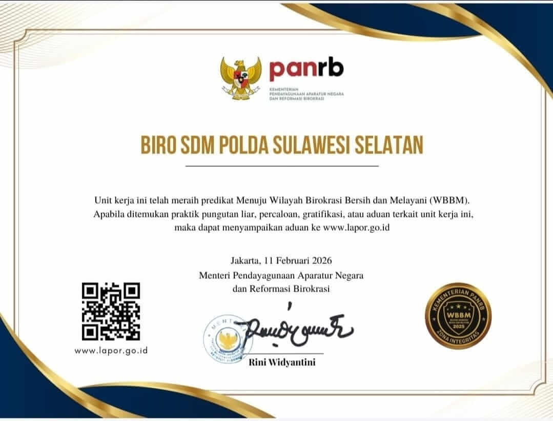 SAKIP dan ZI AWARD 2025, Biro SDM Polda Sulsel Berhasil Raih WBBM