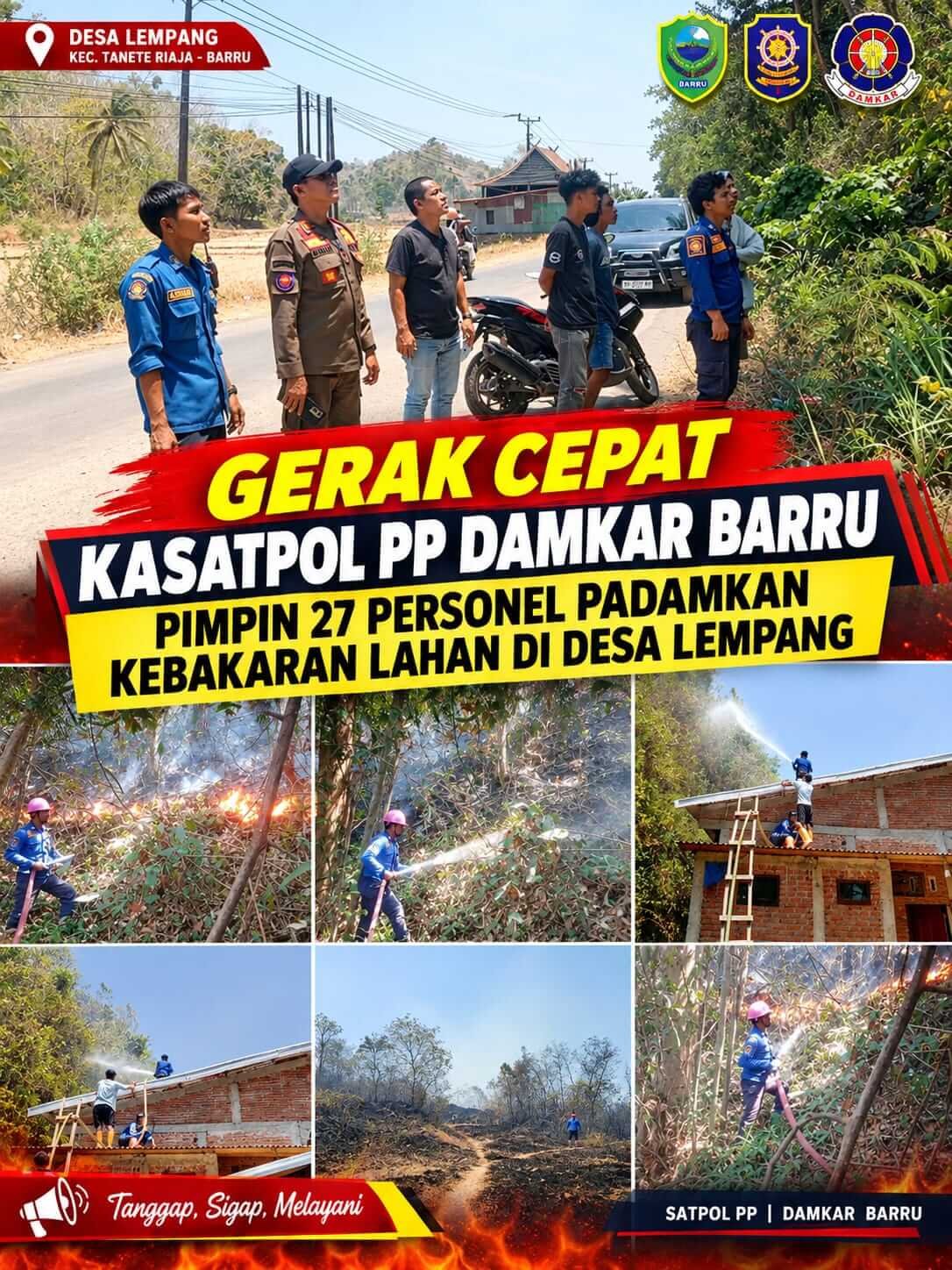 ​Kasatpol PP Damkar Barru Turun Tangan Pimpin Pemadaman Kebakaran Lahan 5 Hektar di Tanete Riaja